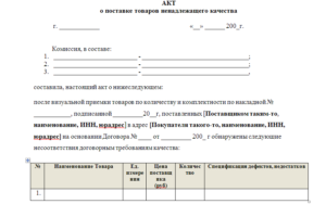 Акт претензия по качеству товара