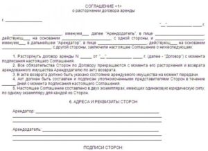 Заявки доп соглашения на расторжение договора аренды